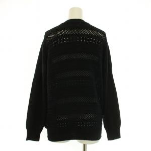 Chesty ニットカーディガン 長袖 クルーネック かぎ編み 花 装飾 F 黒 ブラック