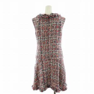 Diagram GRACE CONTINENTAL ノースリーブワンピース フレア ひざ丈 ツイード ボートネック 38 M マルチカラー