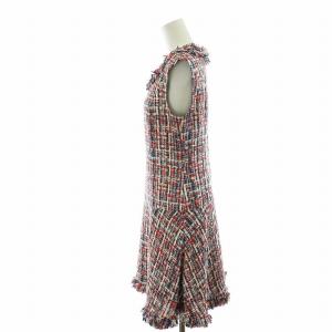 Diagram GRACE CONTINENTAL ノースリーブワンピース フレア ひざ丈 ツイード ボートネック 38 M マルチカラー