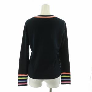 Paul Smith BLACK ニット カットソー Vネック 長袖 リボン ボーダー M 黒 ブラック
