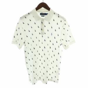 SLIM FIT ポロシャツ カットソー ロゴ 刺繍 総柄 半袖 LG L 白 ホワイト /XK MU
