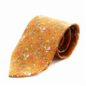 レギュラータイ ネクタイ 総柄 動物 サーカス シルク 絹 オレンジ