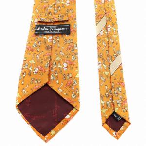 Salvatore Ferragamo レギュラータイ ネクタイ 総柄 動物 サーカス シルク 絹 オレンジ