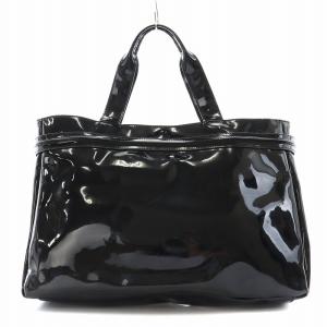 ARMANI JEANS トートバッグ ハンドバッグ チャーム付き ロゴ エナメル 黒 ブラック