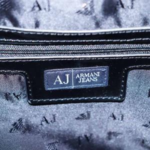 ARMANI JEANS トートバッグ ハンドバッグ チャーム付き ロゴ エナメル 黒 ブラック