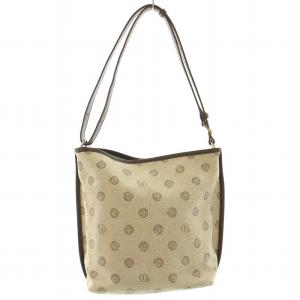 LANVIN en Bleu マルグリット 2WAYバッグ ワンショルダーバッグ キャンバス レザー 切替 総柄 F ベージュ 茶 ブラウン