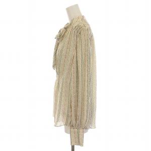 Brooks Brothers シャツ ブラウス 小花柄 ボウタイ シルク 絹100％ 長袖 0 S 白 マルチカラー