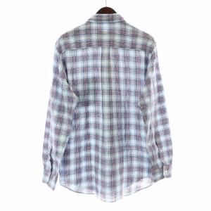 Papas + プラス シャツ カジュアルシャツ 長袖 チェック 麻 リネン混 L 水色 ボルドー 白 ホワイト
