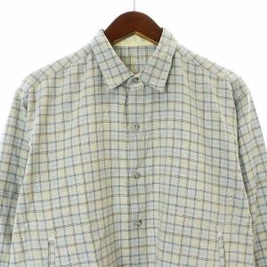 Papas MANIERE DE HEMING シャツ カジュアルシャツ 長袖 チェック M グレー 青 ブルー 黄 イエロー