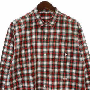 Papas MANIERE DE HEMING シャツ カジュアルシャツ 長袖 チェック コットン M 赤 レッド 緑 グリーン 白 ホワイト