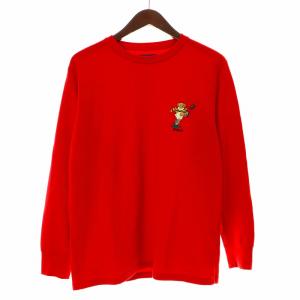 Tシャツ カットソー ワッフル 長袖 ポロベア 刺繍 M 赤 レッド