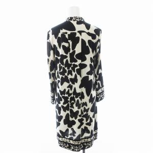 DIANE von FURSTENBERG ワンピース ロング 長袖 総柄 チョウ柄 レースアップ リボン シルク 4 L 白 黒 ホワイト ブラック BM
