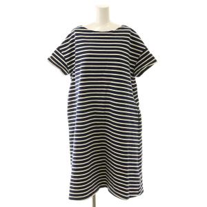 Tシャツワンピース ロング ミモレ ボーダー柄 半袖 コットン 1 M 紺 ネイビー 白 ホワイト /KL