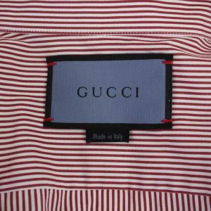 GUCCI 17年製 Skinny シャツ 長袖 ストライプ柄 ハチ刺繍 白 ホワイト 赤 レッド /BM BM