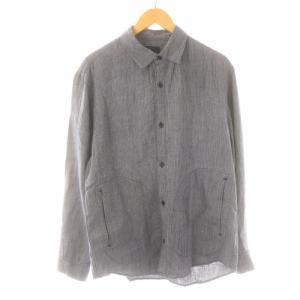 MANIERE DE HEMING シャツ 麻 リネン 長袖 48 M 紺 ネイビー