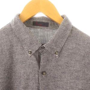 Papas MANIERE DE HEMING ボタンダウンシャツ 千鳥格子 千鳥柄 ウール混 長袖 50 L 紺 ネイビー