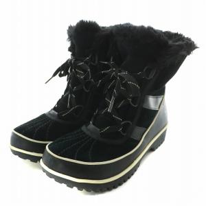 SOREL ティボリ 2 TIVOLI 2 ショートブーツ レースアップ スエード レザー フェイクファー ボア 23.0cm 黒 ブラック