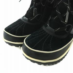 SOREL ティボリ 2 TIVOLI 2 ショートブーツ レースアップ スエード レザー フェイクファー ボア 23.0cm 黒 ブラック