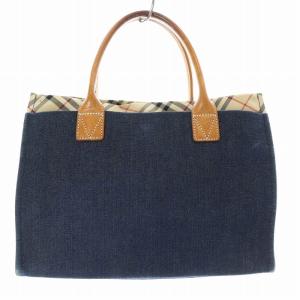 BURBERRY BLUE LABEL トートバッグ ハンドバッグ キャンバス 切替 ノバチェック 紺 ネイビー ベージュ