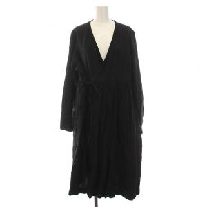 ラップ ワンピース ロング リネン 麻100％ 長袖 36 S 黒 ブラック /YM BM