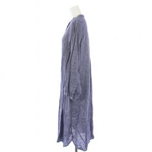 fog linen work ワンピース ミモレ丈 長袖 バンドカラー リネン F 紺 ネイビー