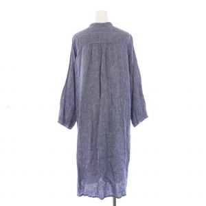 fog linen work ワンピース ミモレ丈 長袖 バンドカラー リネン F 紺 ネイビー