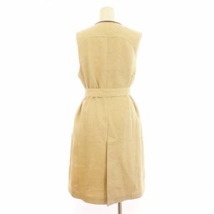 genten ロングベスト ジレ トッパー 麻 リネン混 ベルト付き 38 M ベージュ