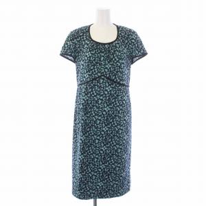ワンピース ひざ丈 半袖 総柄 9 M 緑 グリーン 紺 ネイビー /BM BM