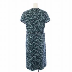 jun ashida ワンピース ひざ丈 半袖 総柄 9 M 緑 グリーン 紺 ネイビー /BM BM