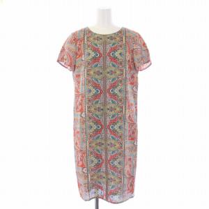 ワンピース ひざ丈 半袖 ペイズリー柄 リネン イタリア製 38 S マルチカラー /BM BM