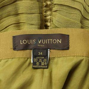 LOUIS VUITTON チュールスカート 変形 ひざ丈 シアーシースルー ベロア 切替 34 XS カーキ