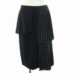 スカート チェック 切替 プリーツ ミモレ丈 ロング 1 S 黒 ブラック 緑 グリーン カーキ /TK