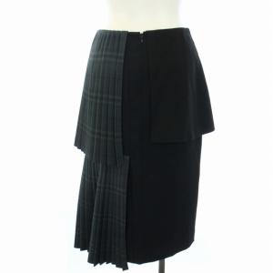 TARO HORIUCHI スカート チェック 切替 プリーツ ミモレ丈 ロング 1 S 黒 ブラック 緑 グリーン カーキ /TK