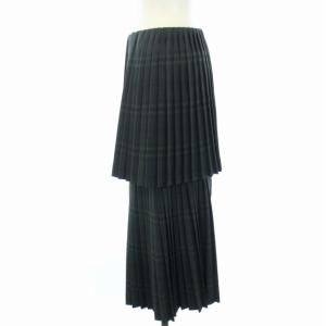 TARO HORIUCHI スカート チェック 切替 プリーツ ミモレ丈 ロング 1 S 黒 ブラック 緑 グリーン カーキ /TK