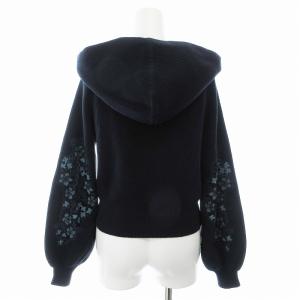SEE BY CHLOE ジップアップパーカー ショート丈 ニット 花刺繍 XS 紺 ネイビー BM /MM