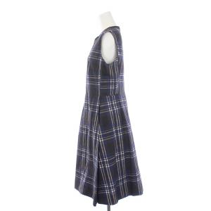 Max Mara ワンピース ひざ丈 ノースリーブ クルーネック チェック柄 42 L 紺 ネイビー