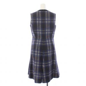 Max Mara ワンピース ひざ丈 ノースリーブ クルーネック チェック柄 42 L 紺 ネイビー
