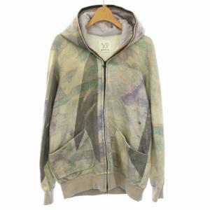 ジップアップパーカー 長袖 総柄 フード M マルチカラー