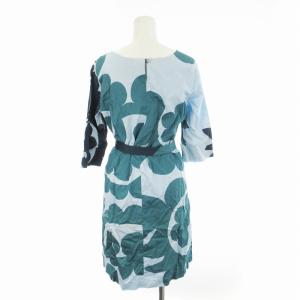 marimekko ワンピース 七分丈 ひざ丈 花柄 総柄 36 S 青 ブルー