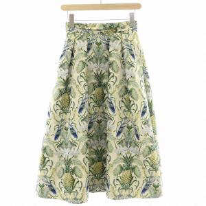 フレアスカート タック ミモレ ロング 花柄 鳥柄 総柄 1 S マルチカラー /BB BM