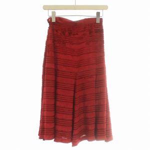 LOUIS VUITTON ベロア スカート ひざ丈 フレアスカート リボン 34 XS 赤 レッド /G