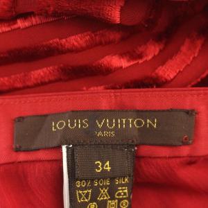LOUIS VUITTON ベロア スカート ひざ丈 フレアスカート リボン 34 XS 赤 レッド /G