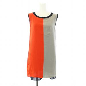 チュニック カットソー ノースリーブ シルク インナー付き 34 S グレー オレンジ 紺 ネイビー /KU