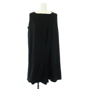ワンピース フレア ひざ丈 ノースリーブ ボートネック コットン 黒 ブラック /KU BM