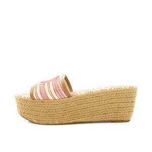 TORY BURCH サンダル ウエッジソール キャンバス ロゴ刺繍 6.5M 23.5cm べージュ 赤 レッド