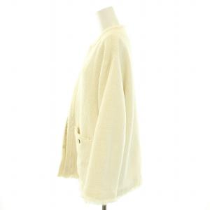 SHIPS エニィ any ツイードノーカラーオーバージャケット アウター フリンジ ウール混 F 白 ホワイト