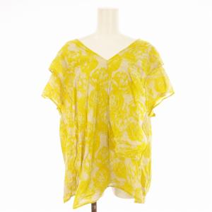シャツ ブラウス 総柄 変形 半袖 Vネック 2 M 黄 イエロー /EE BM