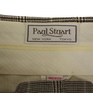 Paul Stuart スラックスパンツ ジップフライ チェック柄 ウール シルク ベージュ 黒 ブラック