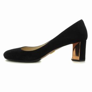 PRADA パンプス ラウンドトゥ スエード チャンキーヒール 36 黒 ブラック /EA BM OH
