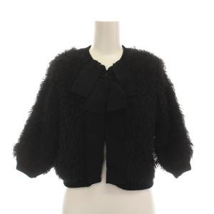 カーディガン ボレロ シャギーニット 七分袖 リボン 38 M 黒 ブラック /YM BM